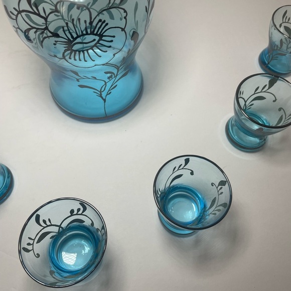 Vintage Art Deco Light Blue Decanter and 6 Cordial Glasses - Picture 10 of 13